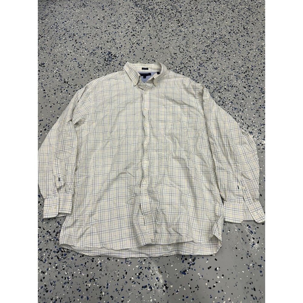 Tommy Hilfiger Shirt Mens 18 34-35 Blue Yellow Plaid Dress Regular Fit Button Up